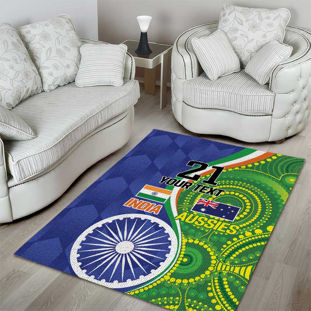 India Vs Australian Cricket Custom Area Rug Ashoka Chakra and Aboriginal Together