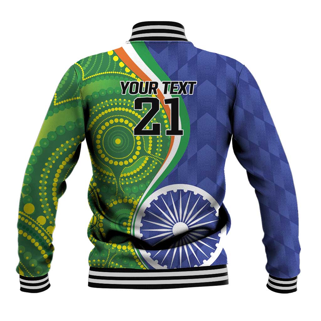 India Vs Australian Cricket Custom Baseball Jacket Ashoka Chakra and Aboriginal Together