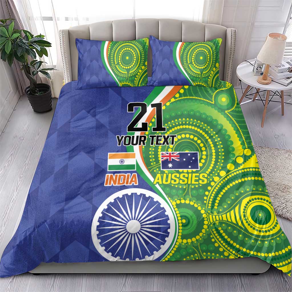 India Vs Australian Cricket Custom Bedding Set Ashoka Chakra and Aboriginal Together