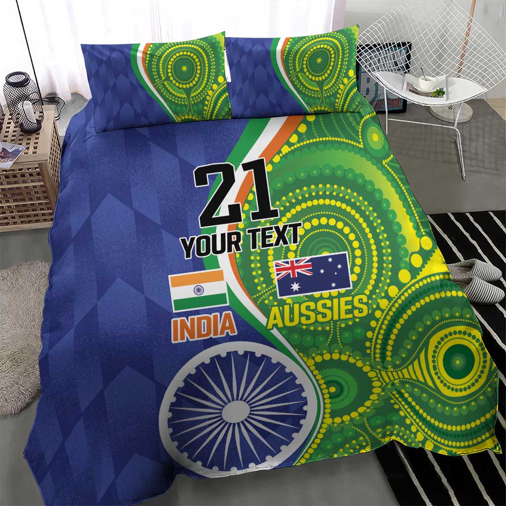 India Vs Australian Cricket Custom Bedding Set Ashoka Chakra and Aboriginal Together