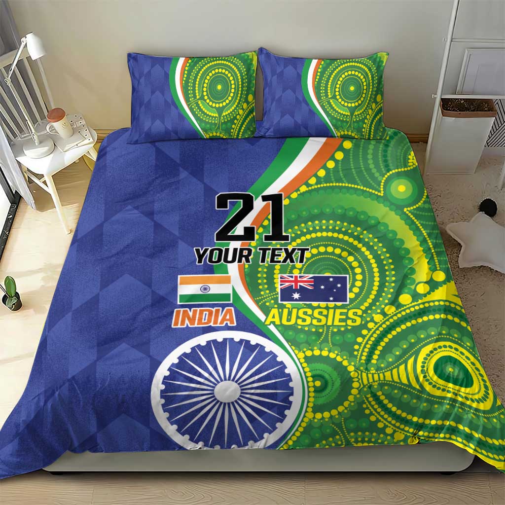 India Vs Australian Cricket Custom Bedding Set Ashoka Chakra and Aboriginal Together