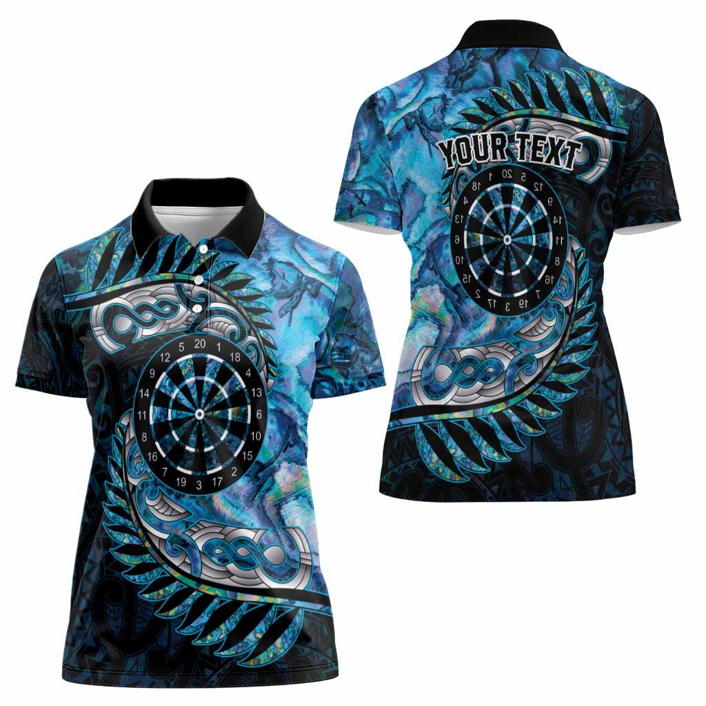 New Zealand Darts Personalised Women Polo Shirt Aotearoa Silver Fern Blue Papua Shell Spirit