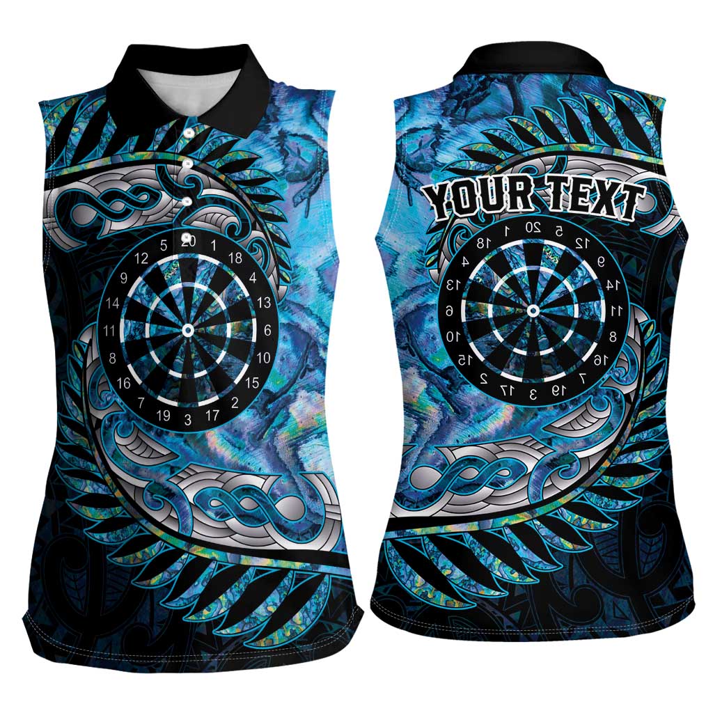 New Zealand Darts Personalised Women Sleeveless Polo Shirt Aotearoa Silver Fern Blue Papua Shell Spirit