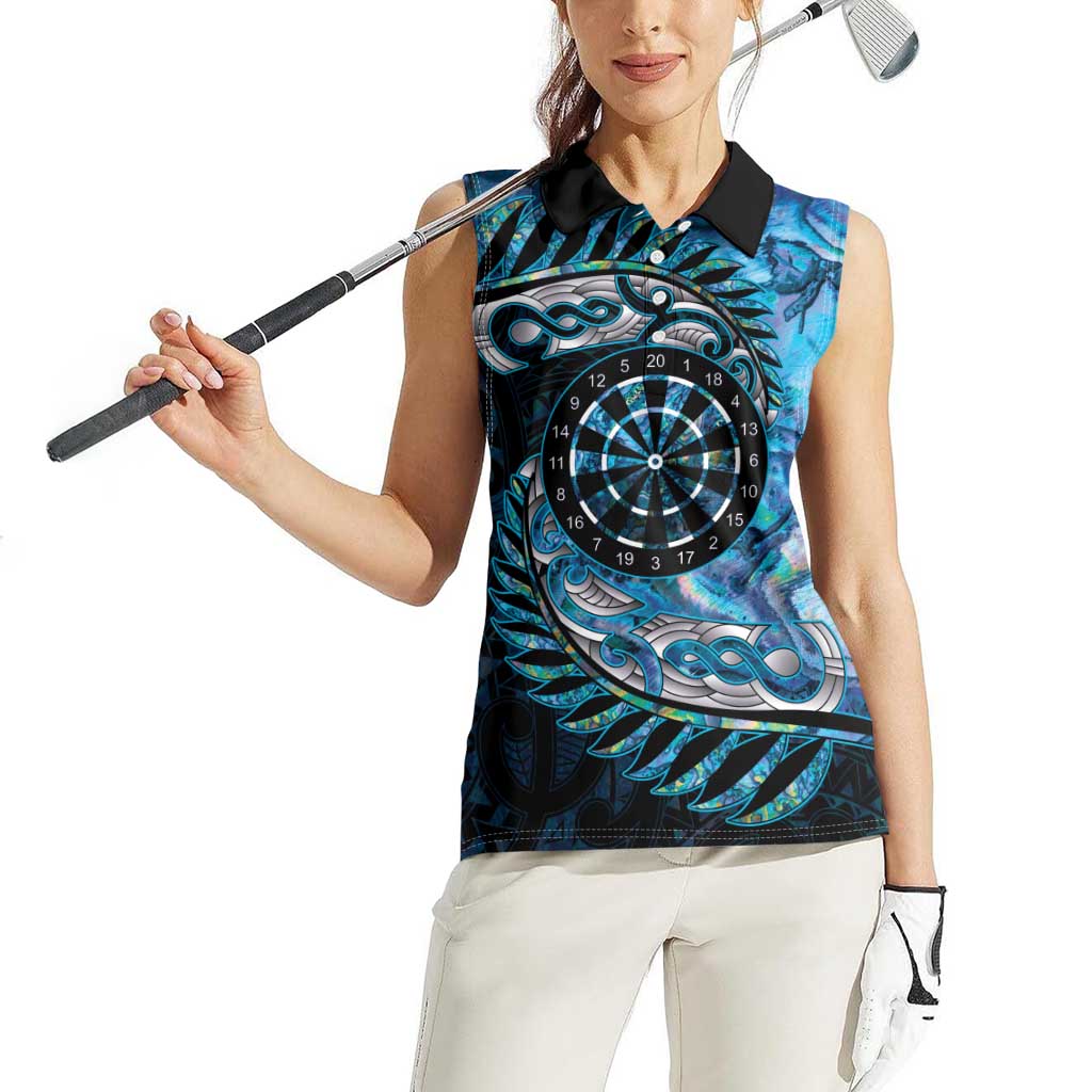 New Zealand Darts Personalised Women Sleeveless Polo Shirt Aotearoa Silver Fern Blue Papua Shell Spirit