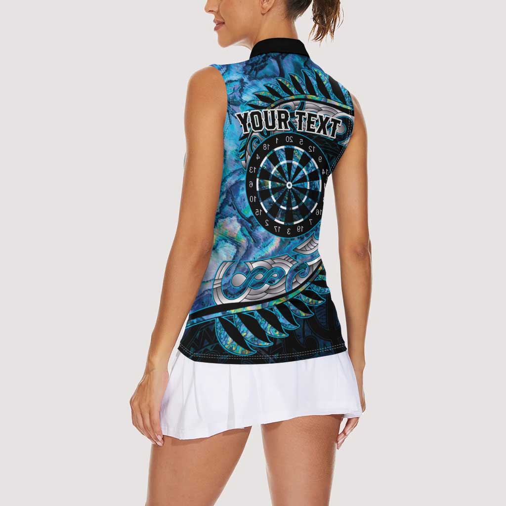 New Zealand Darts Personalised Women Sleeveless Polo Shirt Aotearoa Silver Fern Blue Papua Shell Spirit