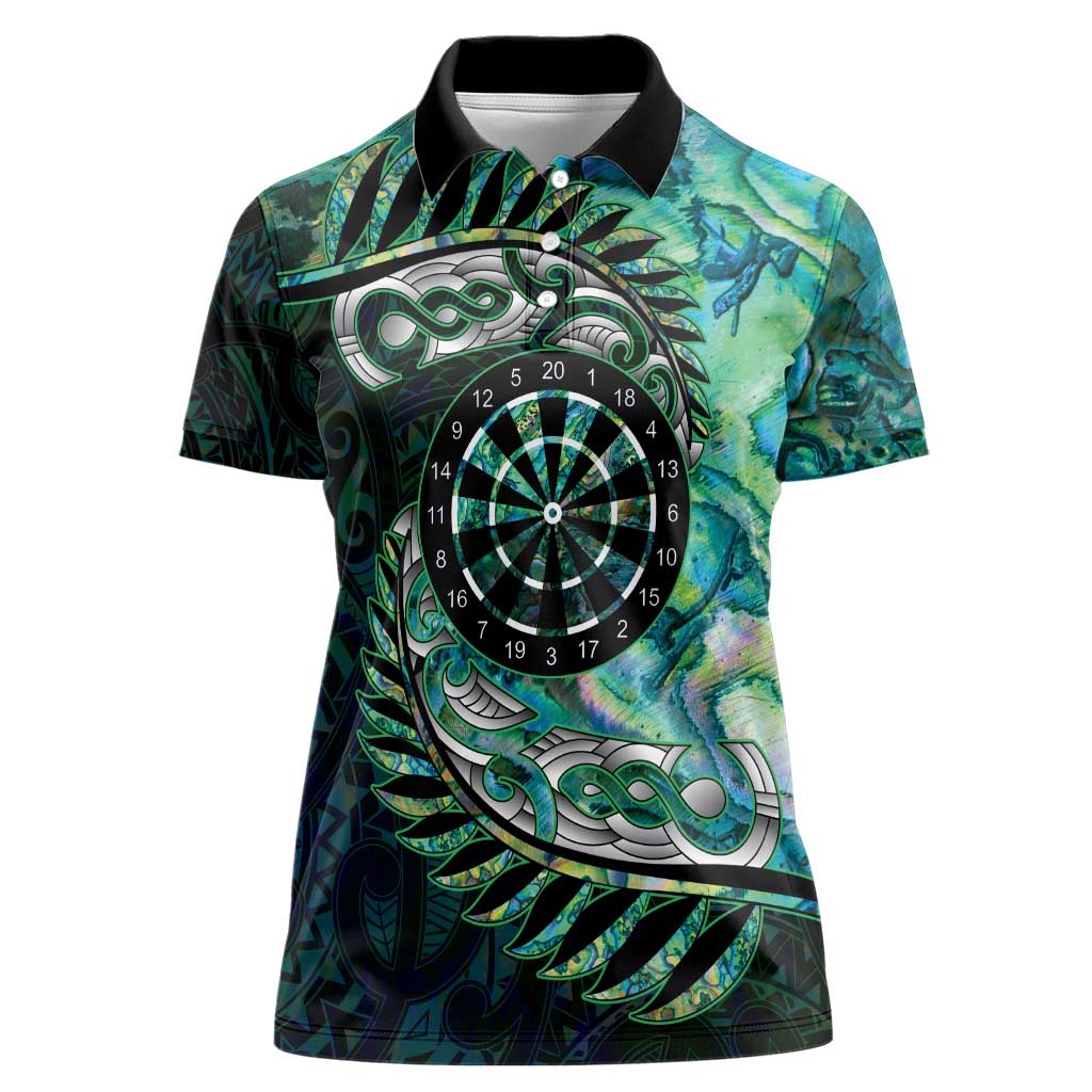 New Zealand Darts Personalised Women Polo Shirt Aotearoa Silver Fern Green Papua Shell Spirit