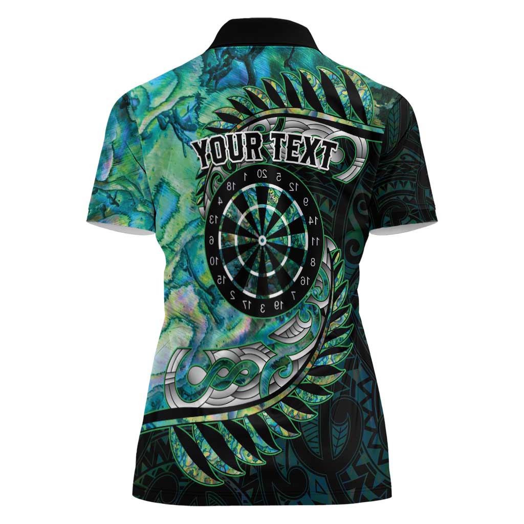 New Zealand Darts Personalised Women Polo Shirt Aotearoa Silver Fern Green Papua Shell Spirit