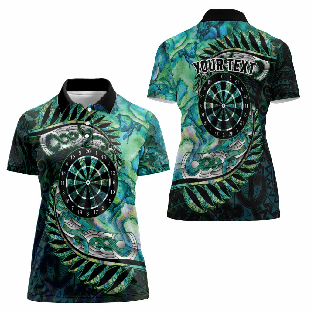 New Zealand Darts Personalised Women Polo Shirt Aotearoa Silver Fern Green Papua Shell Spirit