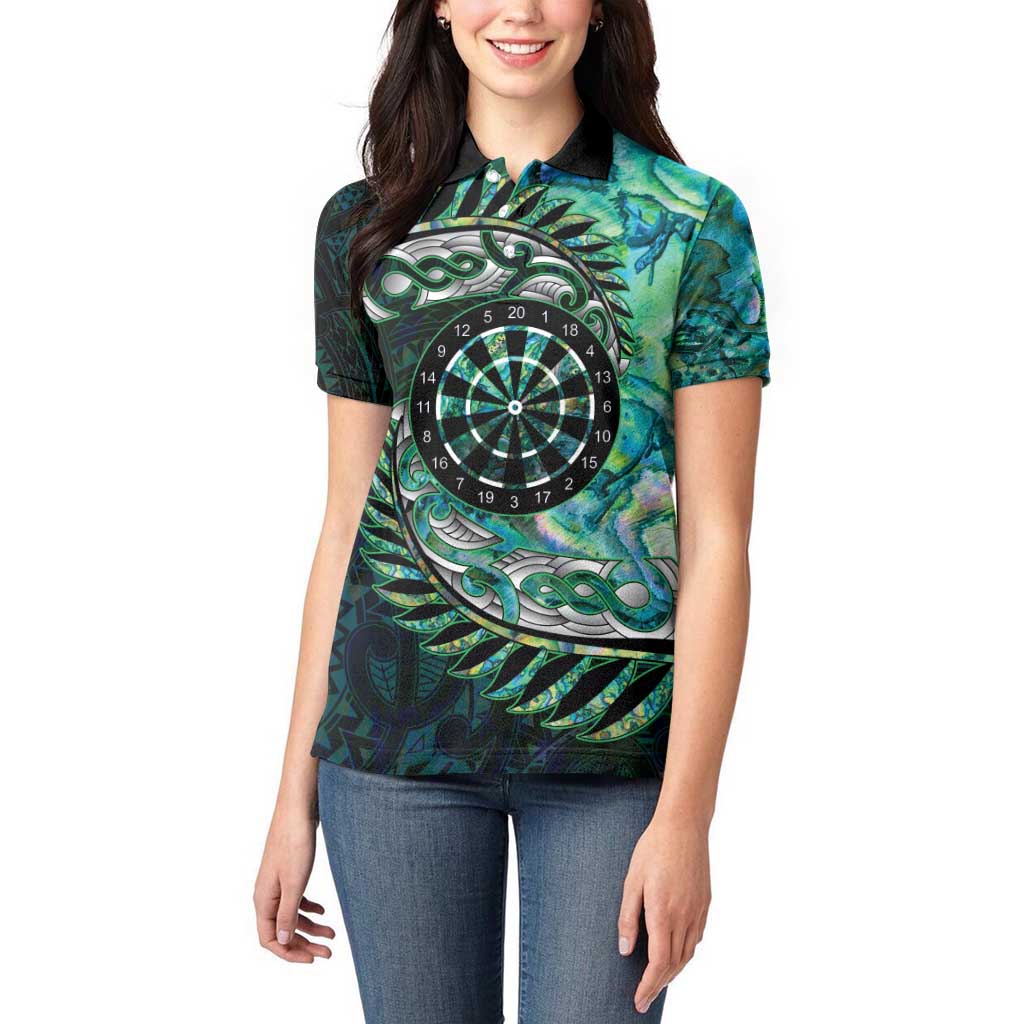 New Zealand Darts Personalised Women Polo Shirt Aotearoa Silver Fern Green Papua Shell Spirit