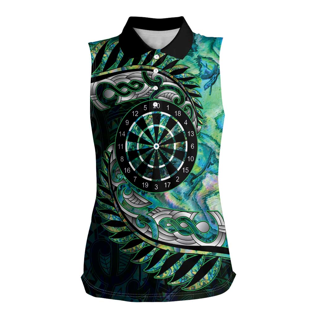 New Zealand Darts Personalised Women Sleeveless Polo Shirt Aotearoa Silver Fern Green Papua Shell Spirit