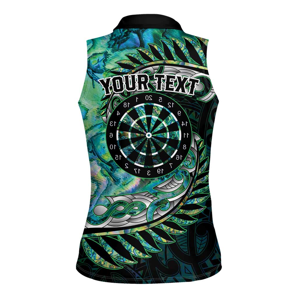 New Zealand Darts Personalised Women Sleeveless Polo Shirt Aotearoa Silver Fern Green Papua Shell Spirit