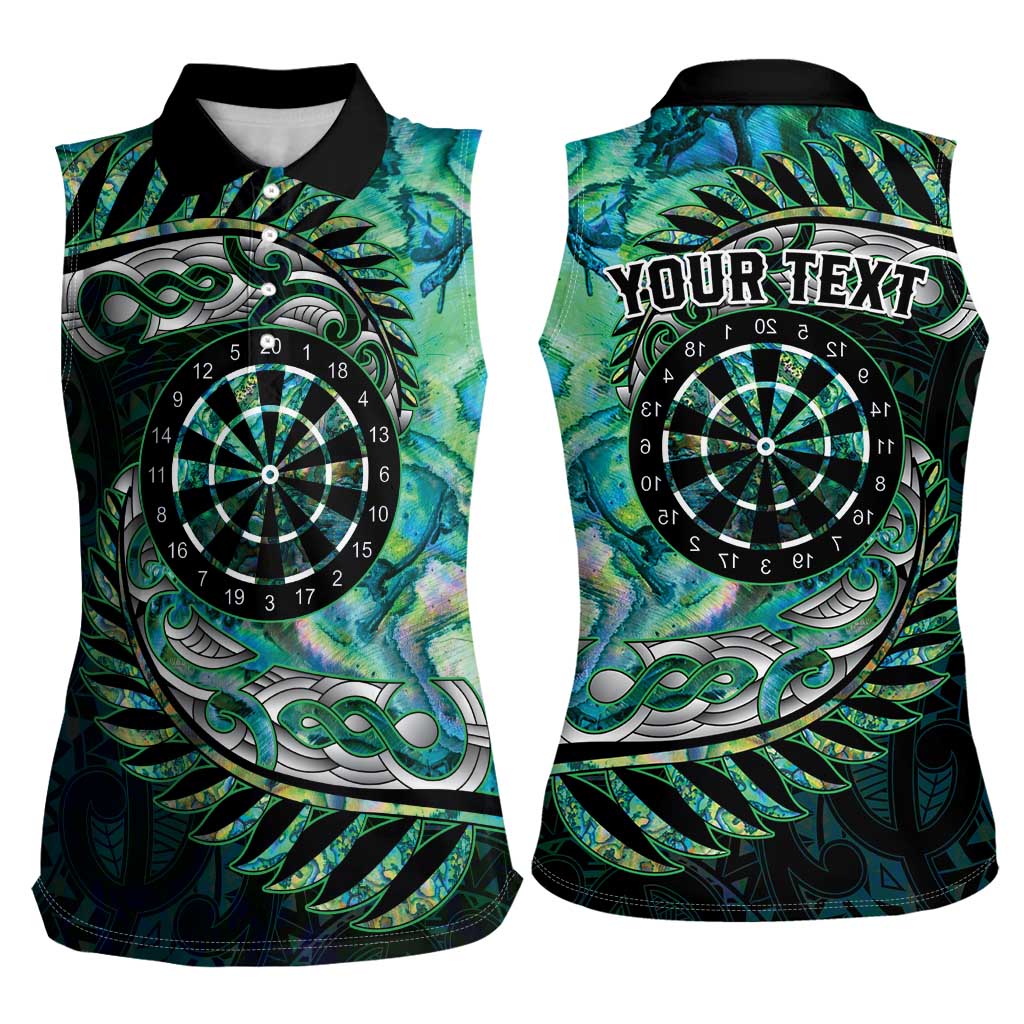 New Zealand Darts Personalised Women Sleeveless Polo Shirt Aotearoa Silver Fern Green Papua Shell Spirit