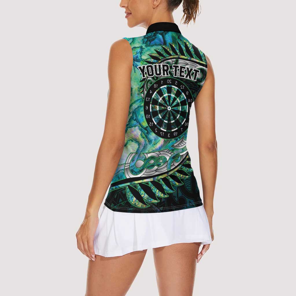 New Zealand Darts Personalised Women Sleeveless Polo Shirt Aotearoa Silver Fern Green Papua Shell Spirit