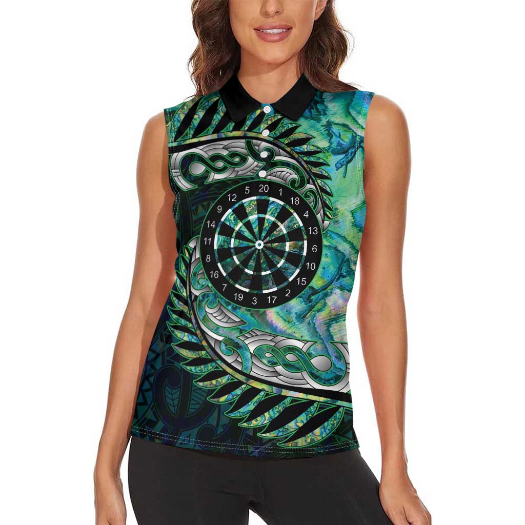 New Zealand Darts Personalised Women Sleeveless Polo Shirt Aotearoa Silver Fern Green Papua Shell Spirit