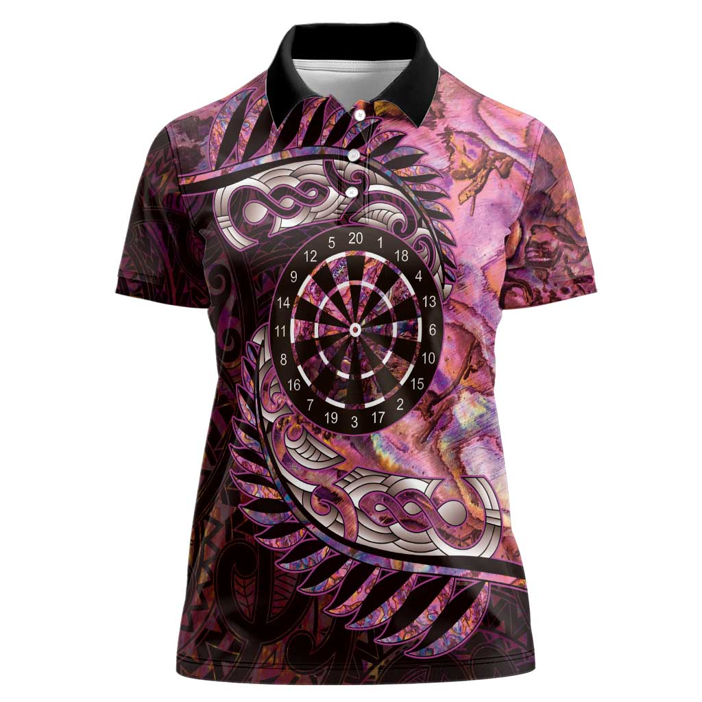 New Zealand Darts Personalised Women Polo Shirt Aotearoa Silver Fern Pink Papua Shell Spirit