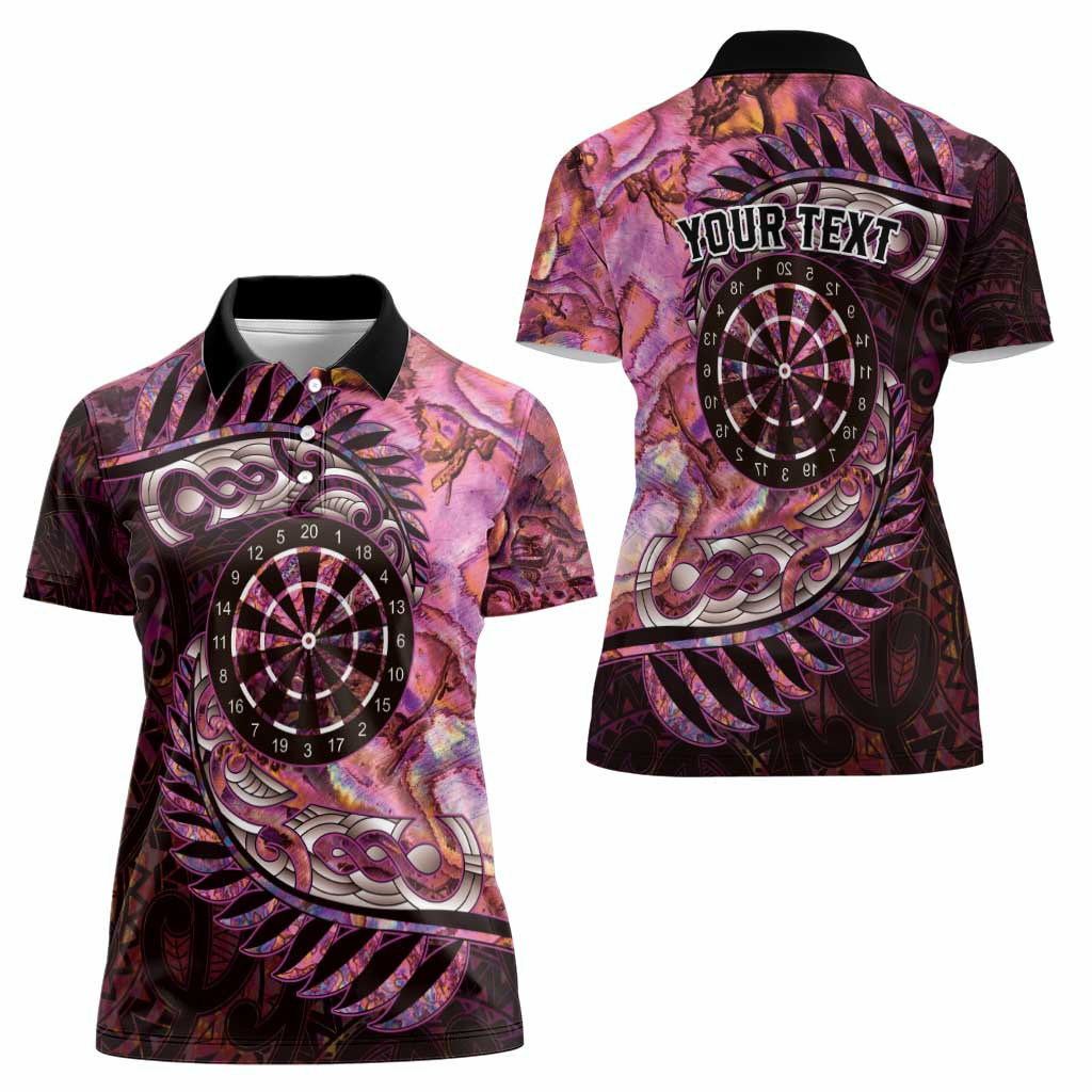 New Zealand Darts Personalised Women Polo Shirt Aotearoa Silver Fern Pink Papua Shell Spirit