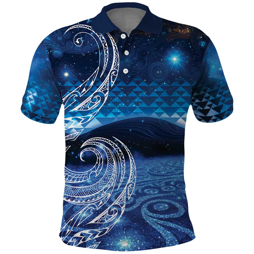 New Zealand Matariki Polo Shirt Taniko Aramoana With Koru Galaxy Sky Night