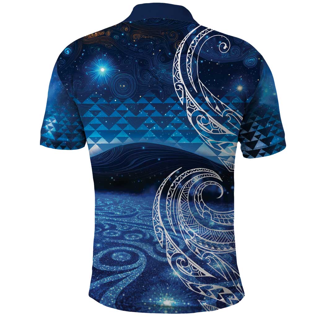 New Zealand Matariki Polo Shirt Taniko Aramoana With Koru Galaxy Sky Night