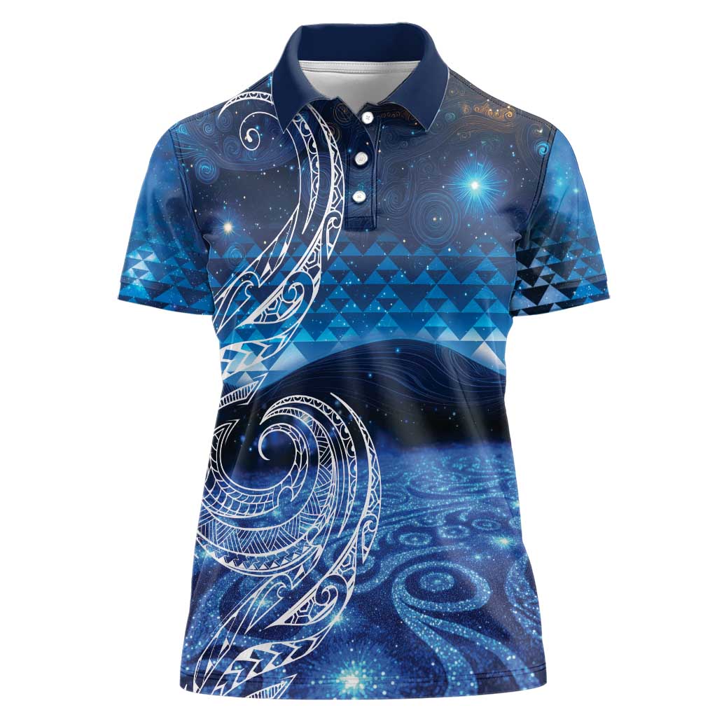 New Zealand Matariki Women Polo Shirt Taniko Aramoana With Koru Galaxy Sky Night