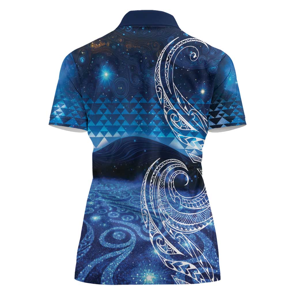 New Zealand Matariki Women Polo Shirt Taniko Aramoana With Koru Galaxy Sky Night