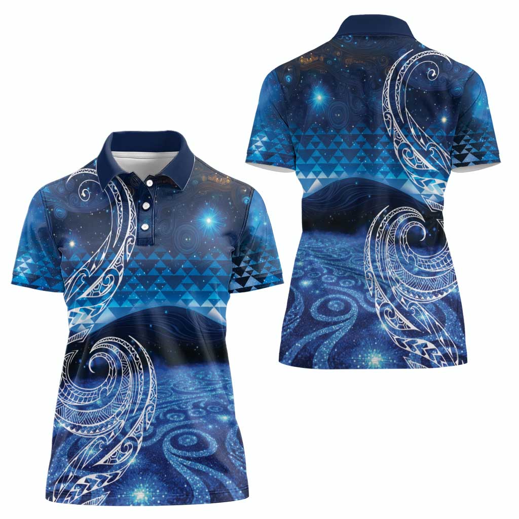 New Zealand Matariki Women Polo Shirt Taniko Aramoana With Koru Galaxy Sky Night