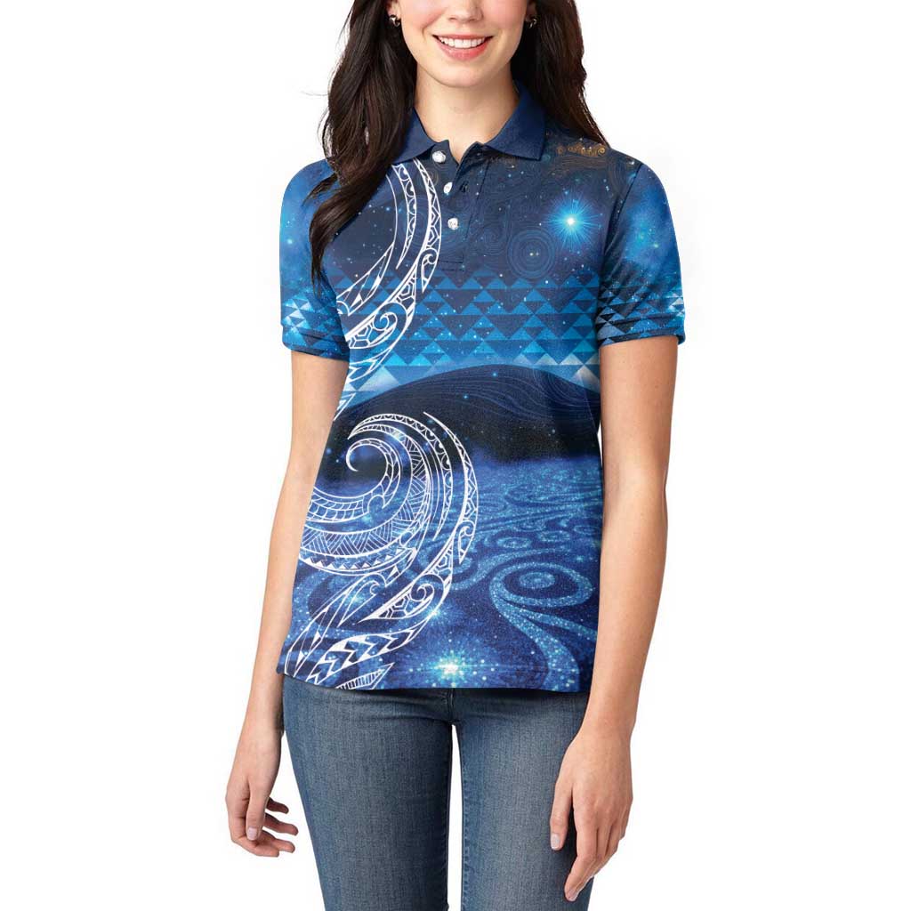 New Zealand Matariki Women Polo Shirt Taniko Aramoana With Koru Galaxy Sky Night