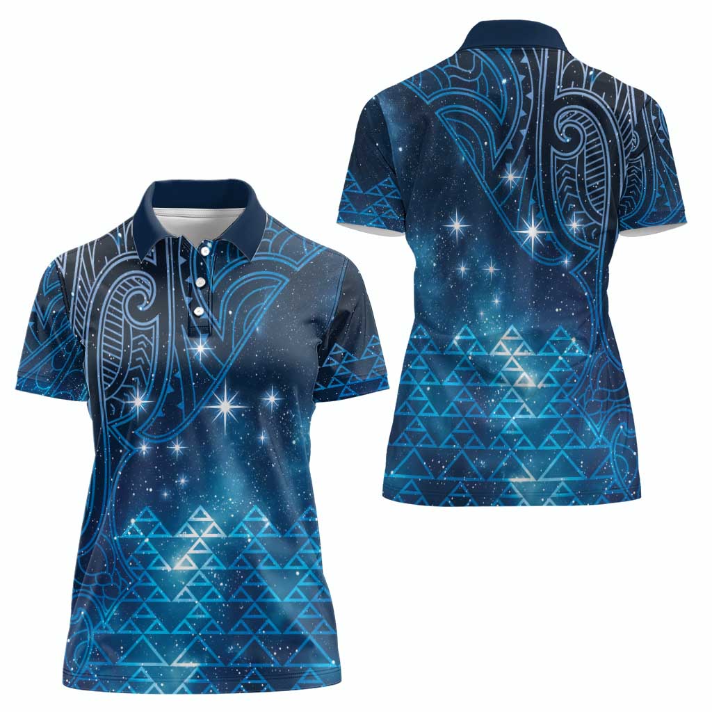 New Zealand Matariki Women Polo Shirt Taniko Aramoana With Maori Galaxy Sky Night