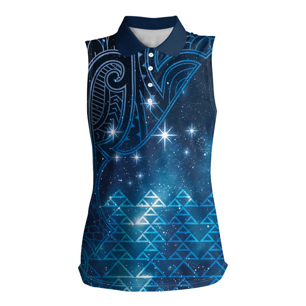 New Zealand Matariki Women Sleeveless Polo Shirt Taniko Aramoana With Maori Galaxy Sky Night