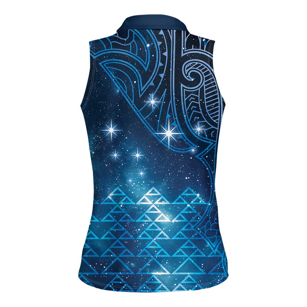 New Zealand Matariki Women Sleeveless Polo Shirt Taniko Aramoana With Maori Galaxy Sky Night