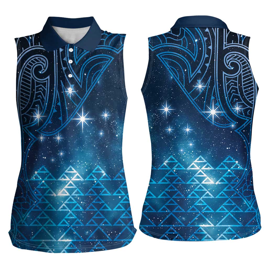 New Zealand Matariki Women Sleeveless Polo Shirt Taniko Aramoana With Maori Galaxy Sky Night