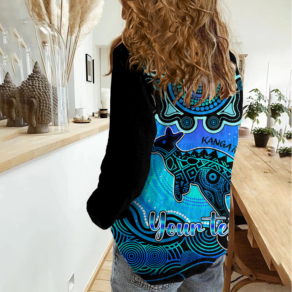 Personalised Australia Aries Kangaroo Zodiac Women Casual Shirt Auz Astrology Aboriginal - Aqua LT9