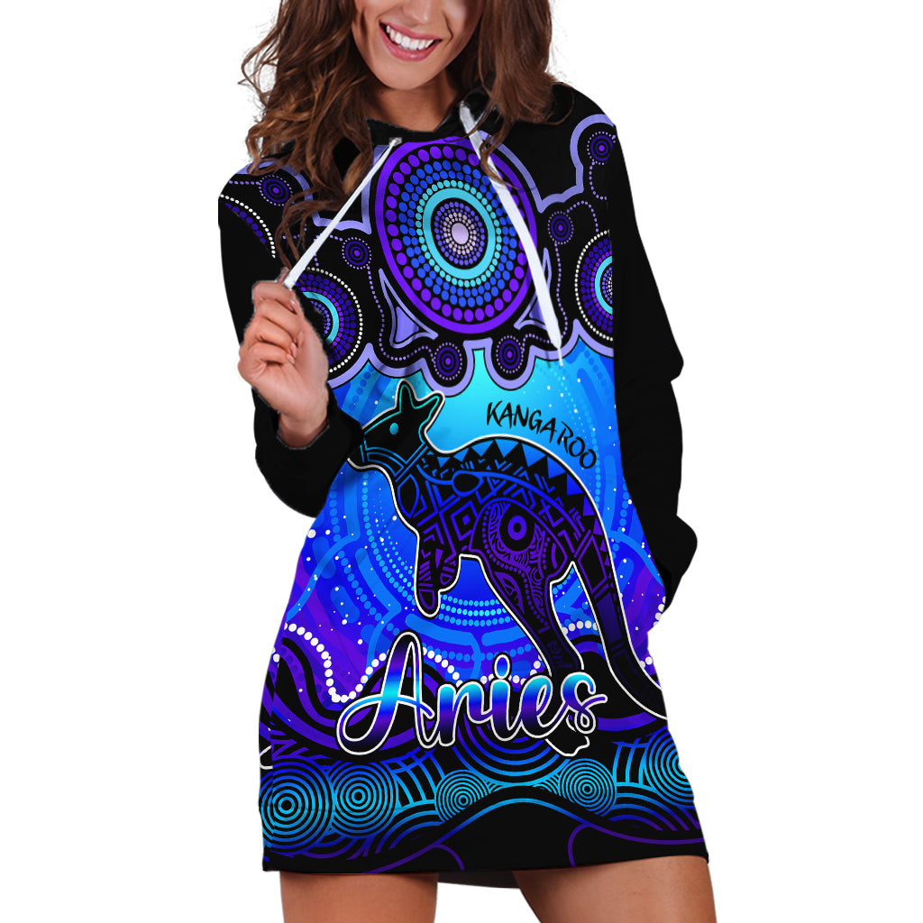 personalised-australia-aries-kangaroo-zodiac-hoodie-dress-auz-astrology-aboriginal-blue