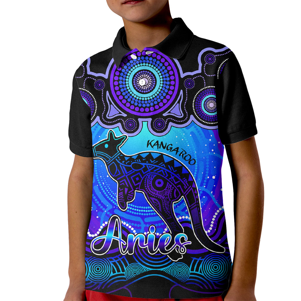 personalised-australia-aries-kangaroo-zodiac-kid-polo-shirt-auz-astrology-aboriginal-blue