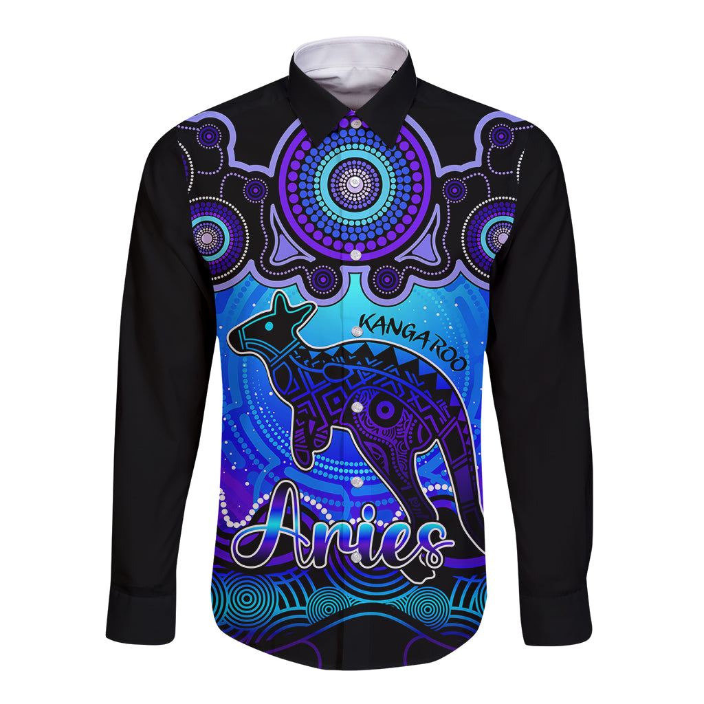 personalised-australia-aries-kangaroo-zodiac-long-sleeve-button-shirt-auz-astrology-aboriginal-blue