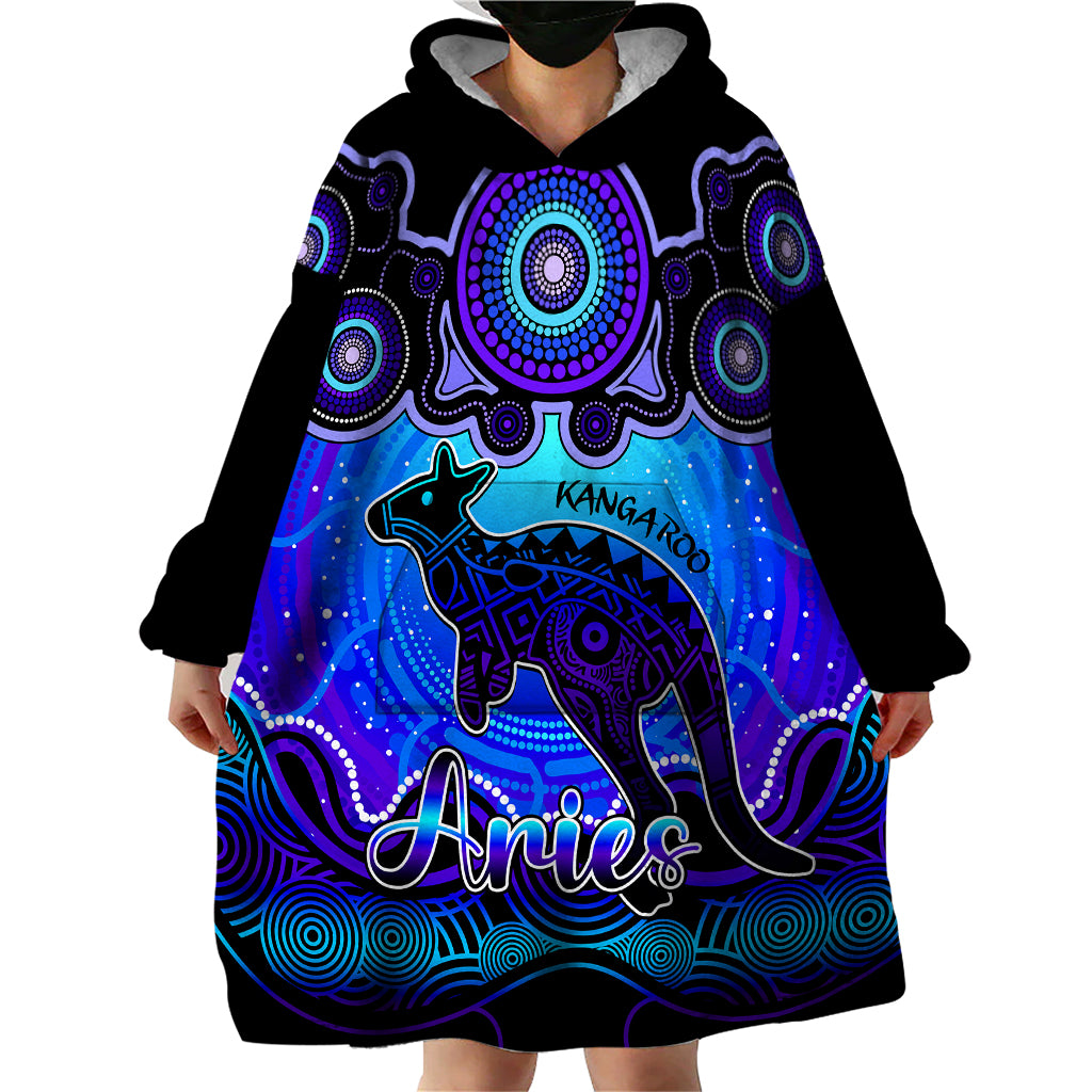 personalised-australia-aries-kangaroo-zodiac-wearable-blanket-hoodie-auz-astrology-aboriginal-blue