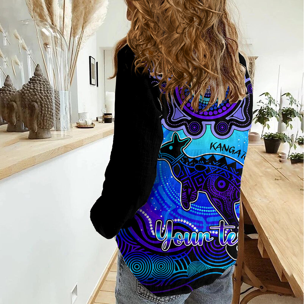 Personalised Australia Aries Kangaroo Zodiac Women Casual Shirt Auz Astrology Aboriginal - Blue LT9