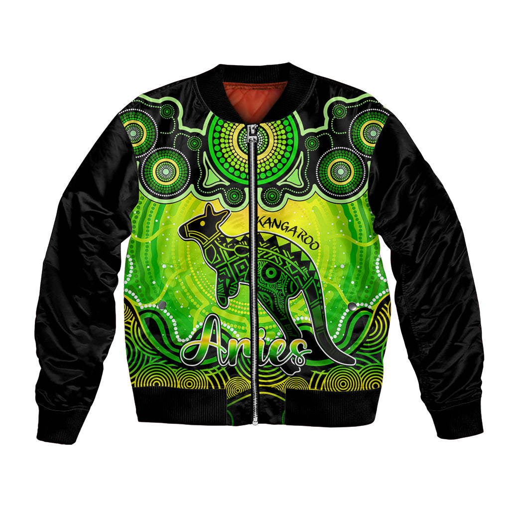 personalised-australia-aries-kangaroo-zodiac-bomber-jacket-auz-astrology-aboriginal-green