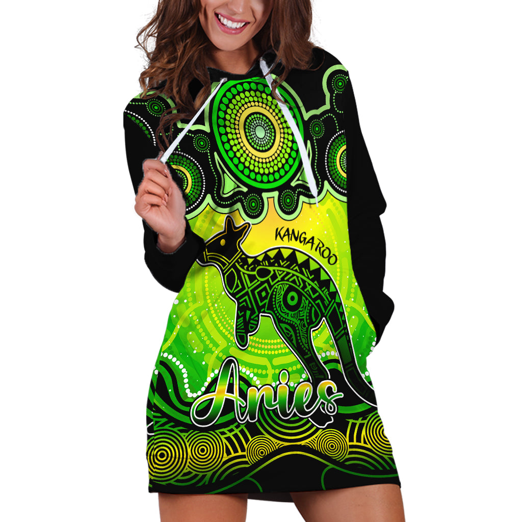 personalised-australia-aries-kangaroo-zodiac-hoodie-dress-auz-astrology-aboriginal-green