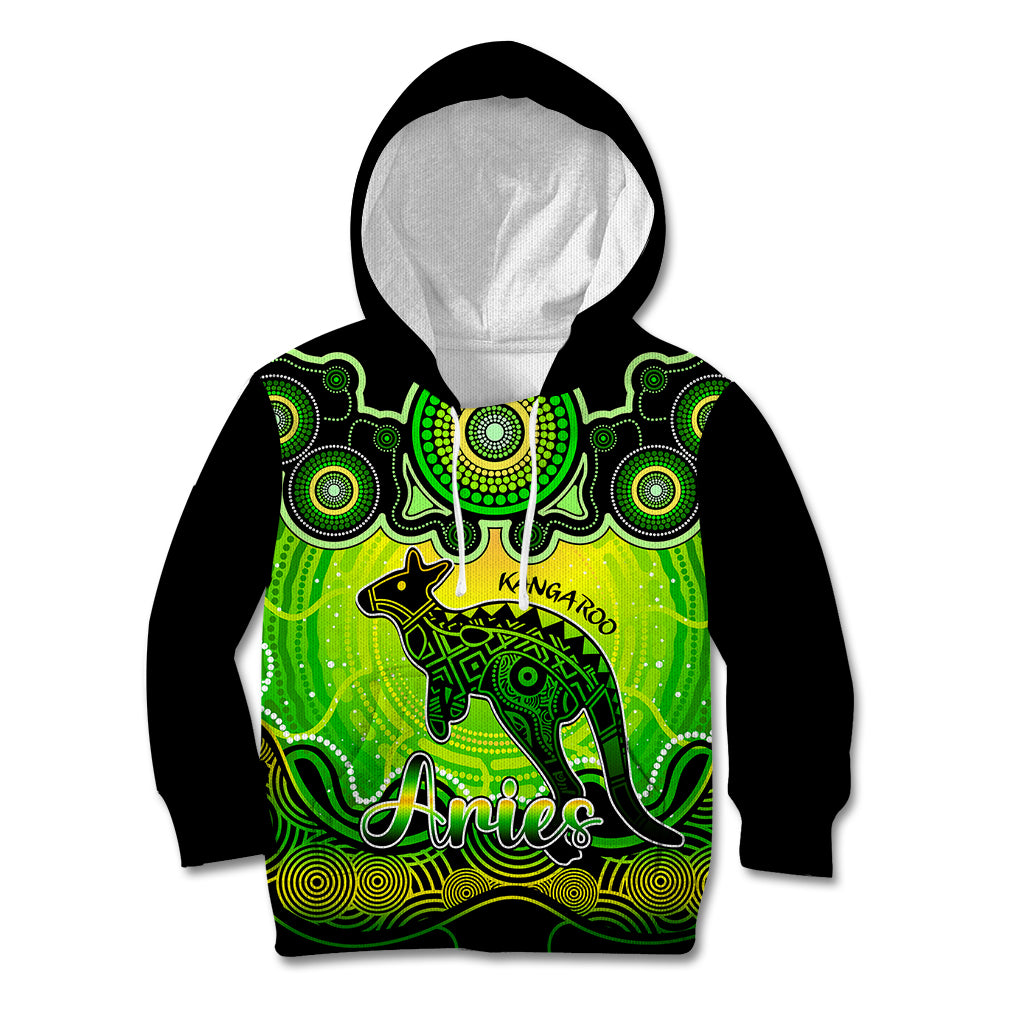 personalised-australia-aries-kangaroo-zodiac-kid-hoodie-auz-astrology-aboriginal-green