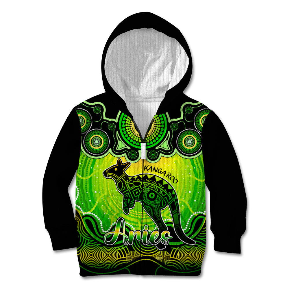 personalised-australia-aries-kangaroo-zodiac-kid-hoodie-auz-astrology-aboriginal-green