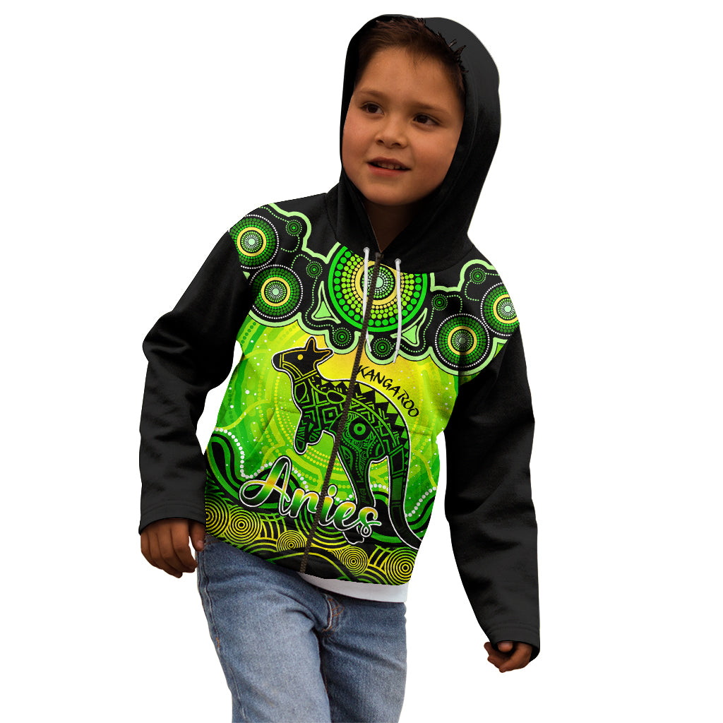 personalised-australia-aries-kangaroo-zodiac-kid-hoodie-auz-astrology-aboriginal-green