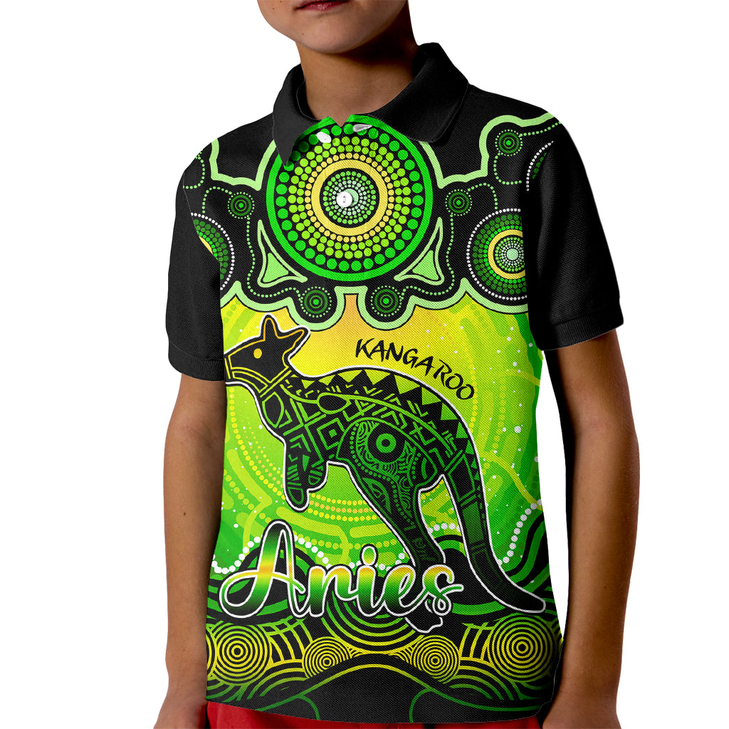 personalised-australia-aries-kangaroo-zodiac-kid-polo-shirt-auz-astrology-aboriginal-green