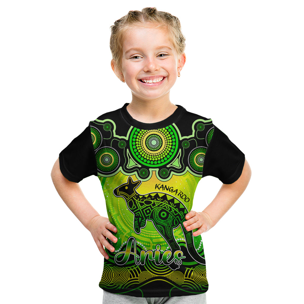 personalised-australia-aries-kangaroo-zodiac-kid-t-shirt-auz-astrology-aboriginal-green