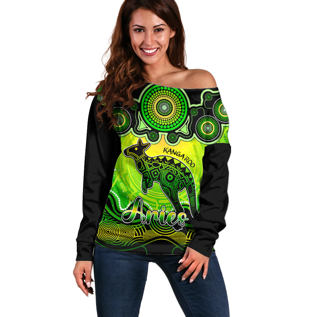 personalised-australia-aries-kangaroo-zodiac-off-shoulder-sweater-auz-astrology-aboriginal-green