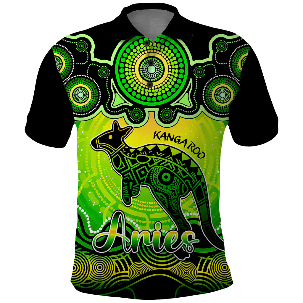 personalised-australia-aries-kangaroo-zodiac-polo-shirt-auz-astrology-aboriginal-green