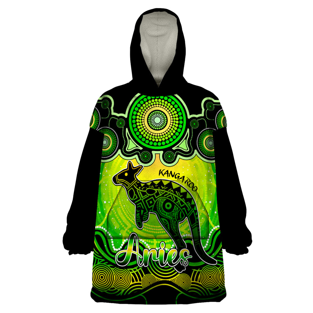 personalised-australia-aries-kangaroo-zodiac-wearable-blanket-hoodie-auz-astrology-aboriginal-green