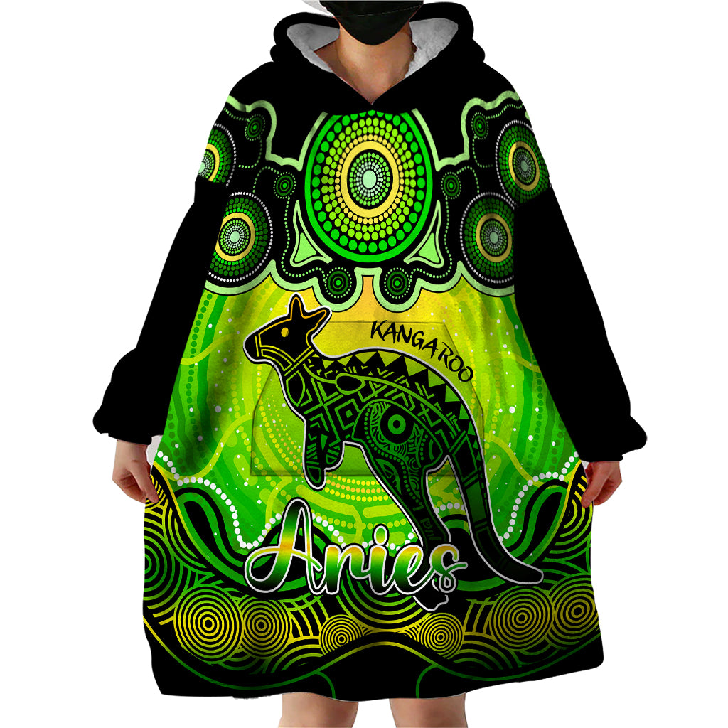 personalised-australia-aries-kangaroo-zodiac-wearable-blanket-hoodie-auz-astrology-aboriginal-green