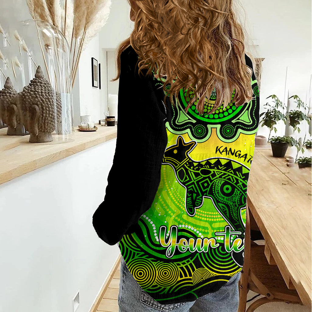 Personalised Australia Aries Kangaroo Zodiac Women Casual Shirt Auz Astrology Aboriginal - Green LT9