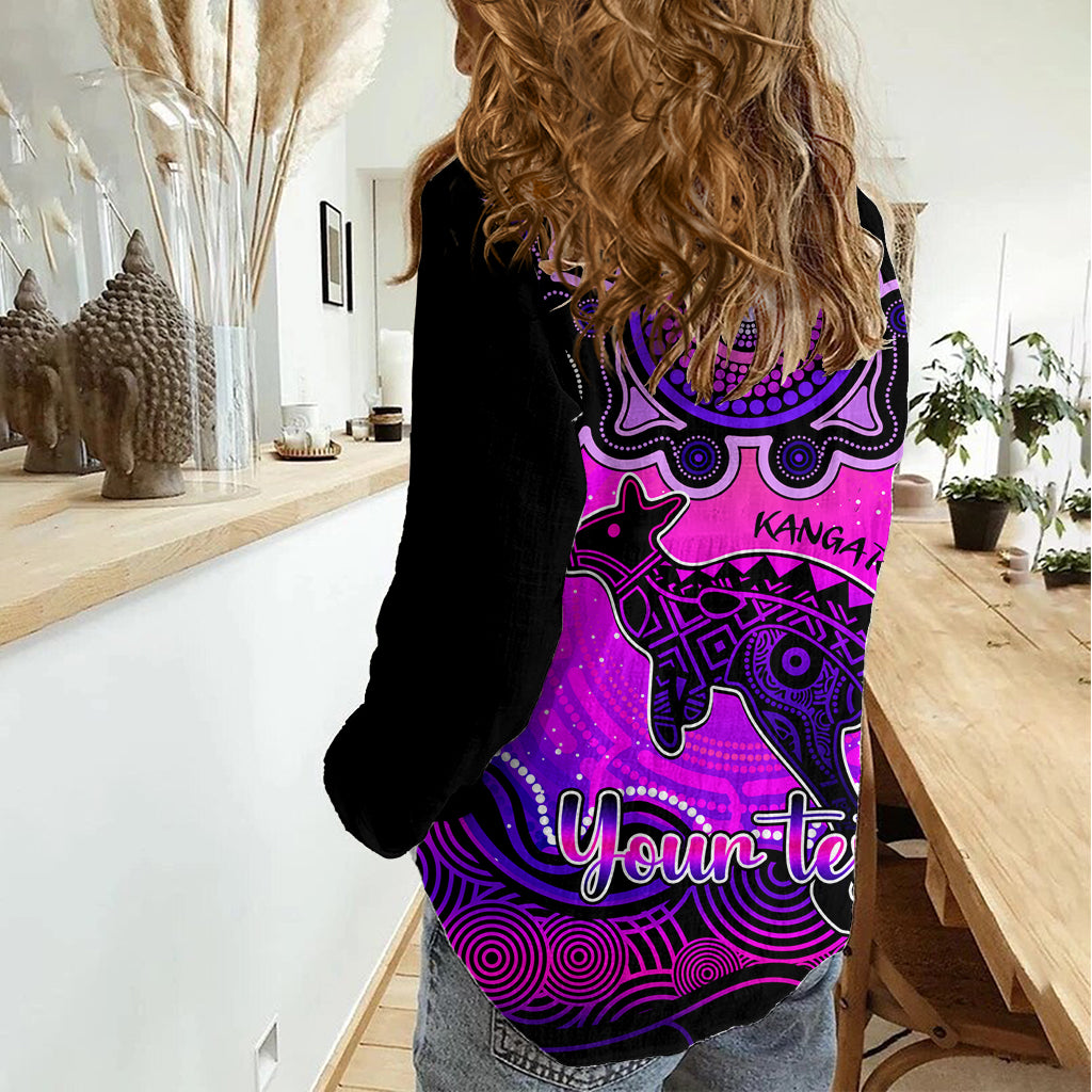 Personalised Australia Aries Kangaroo Zodiac Women Casual Shirt Auz Astrology Aboriginal - Magenta LT9