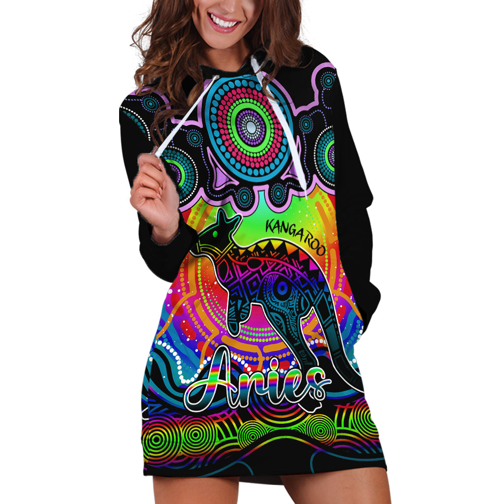 personalised-australia-aries-kangaroo-zodiac-hoodie-dress-auz-astrology-aboriginal-rainbow